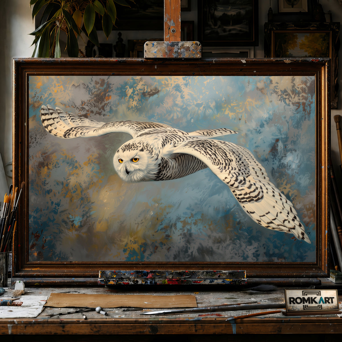 Snowy Owl hand-painted oil painting on canvas