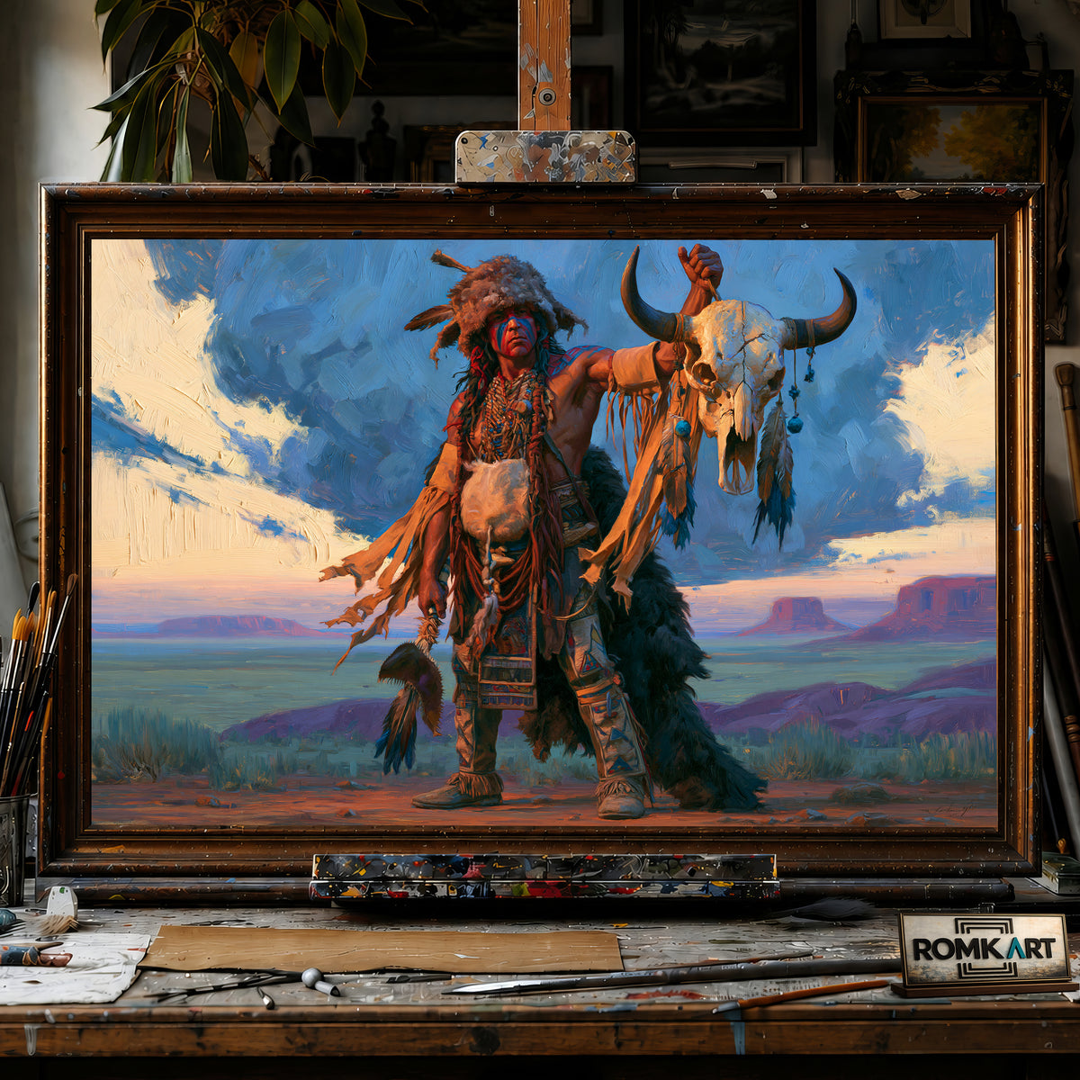Southwestern Native American hand-painted oil painting on canvas