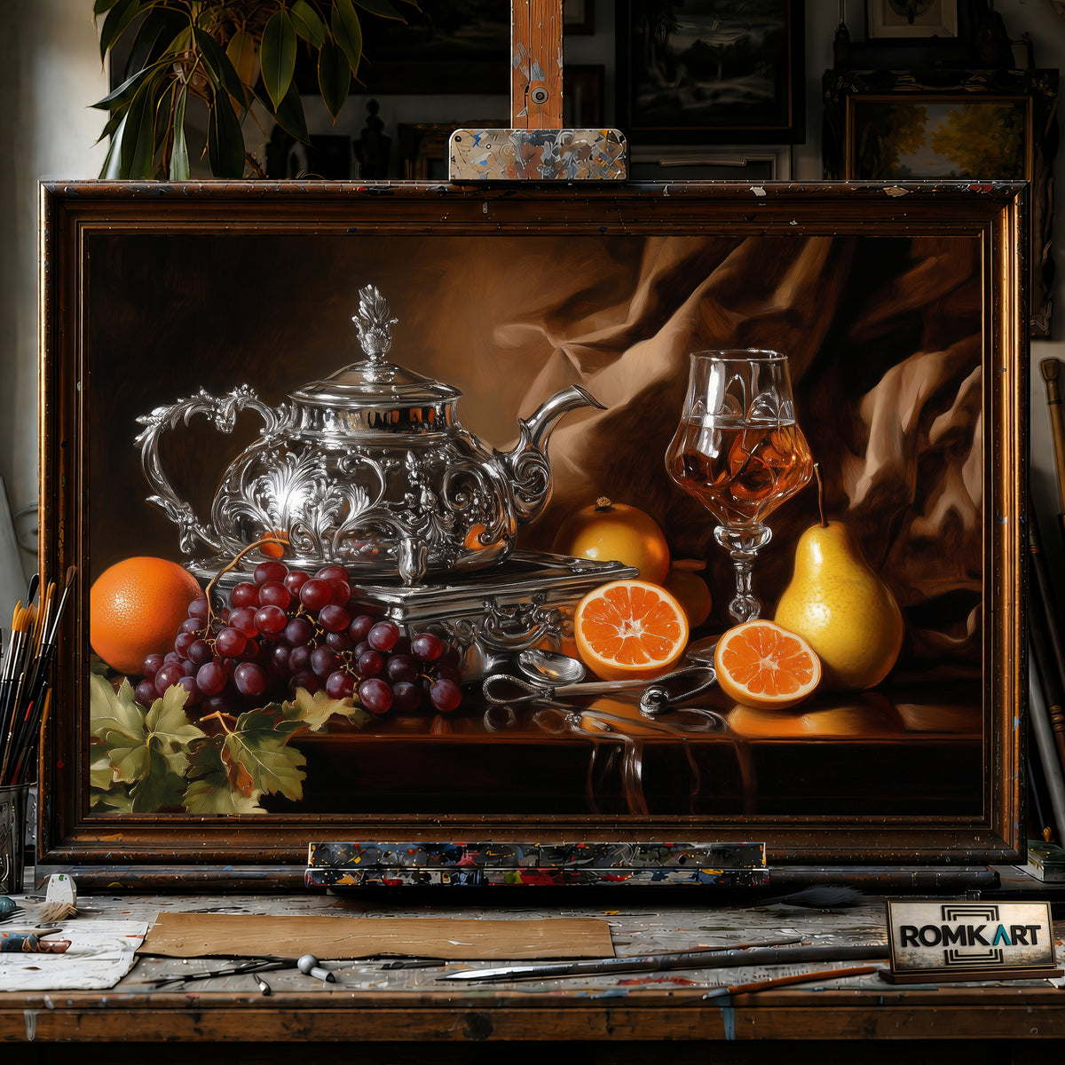 Still Life Silver Teapot Oil Painting