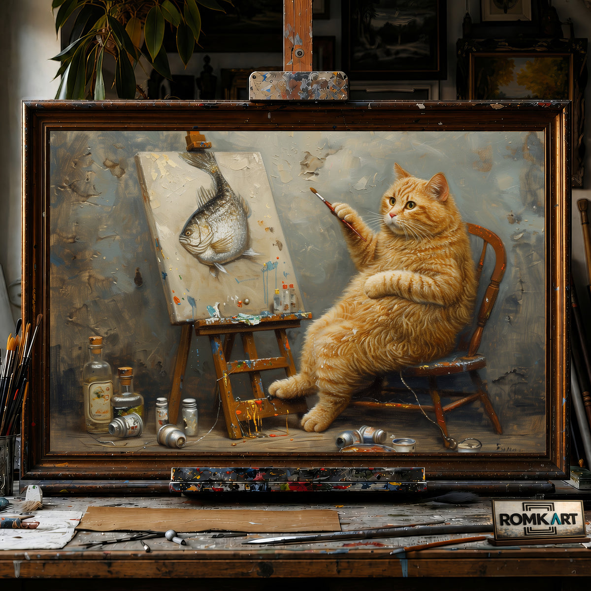 The Fat Cat Artist hand-painted oil painting on canvas