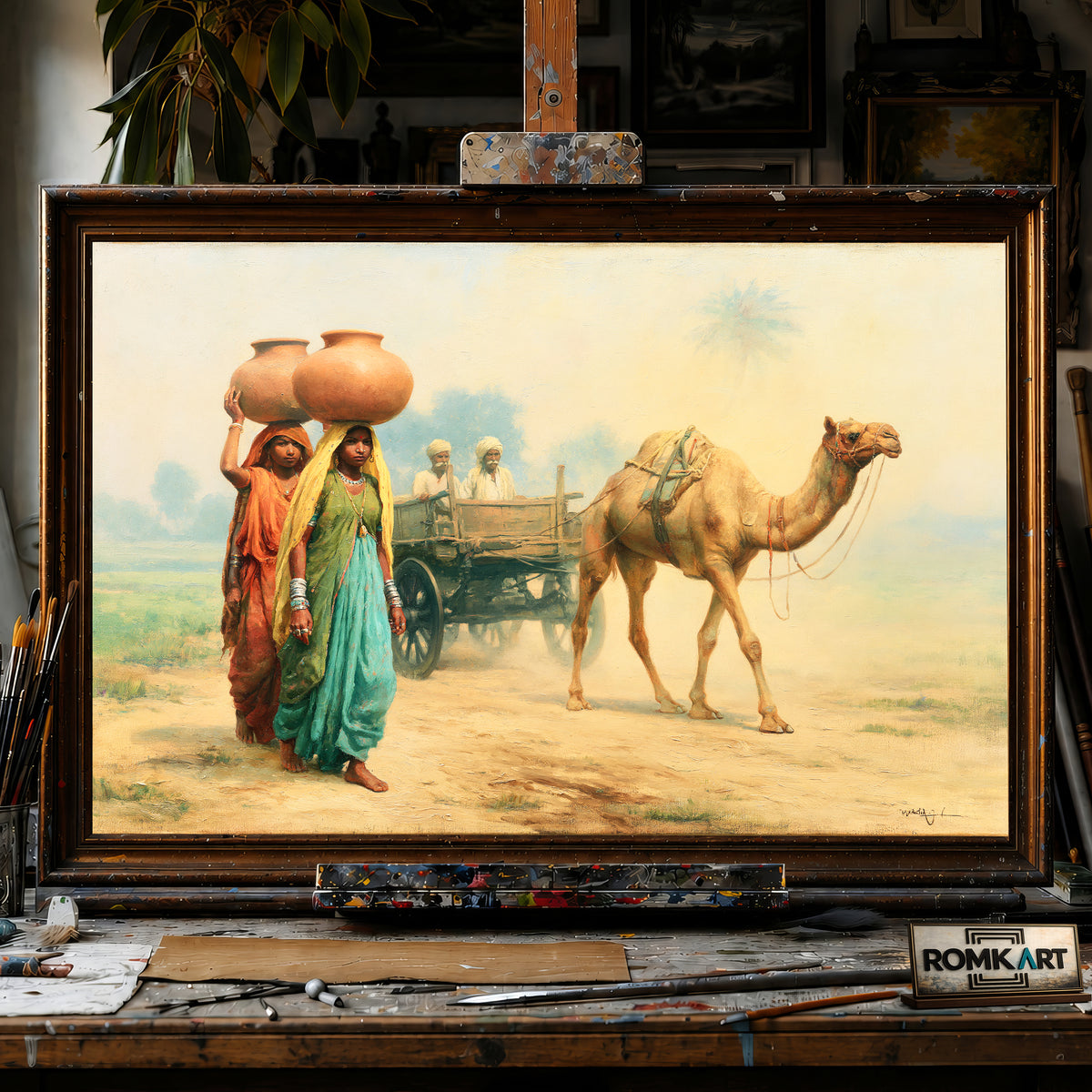 Traditional Indian Rural hand-painted oil painting on canvas