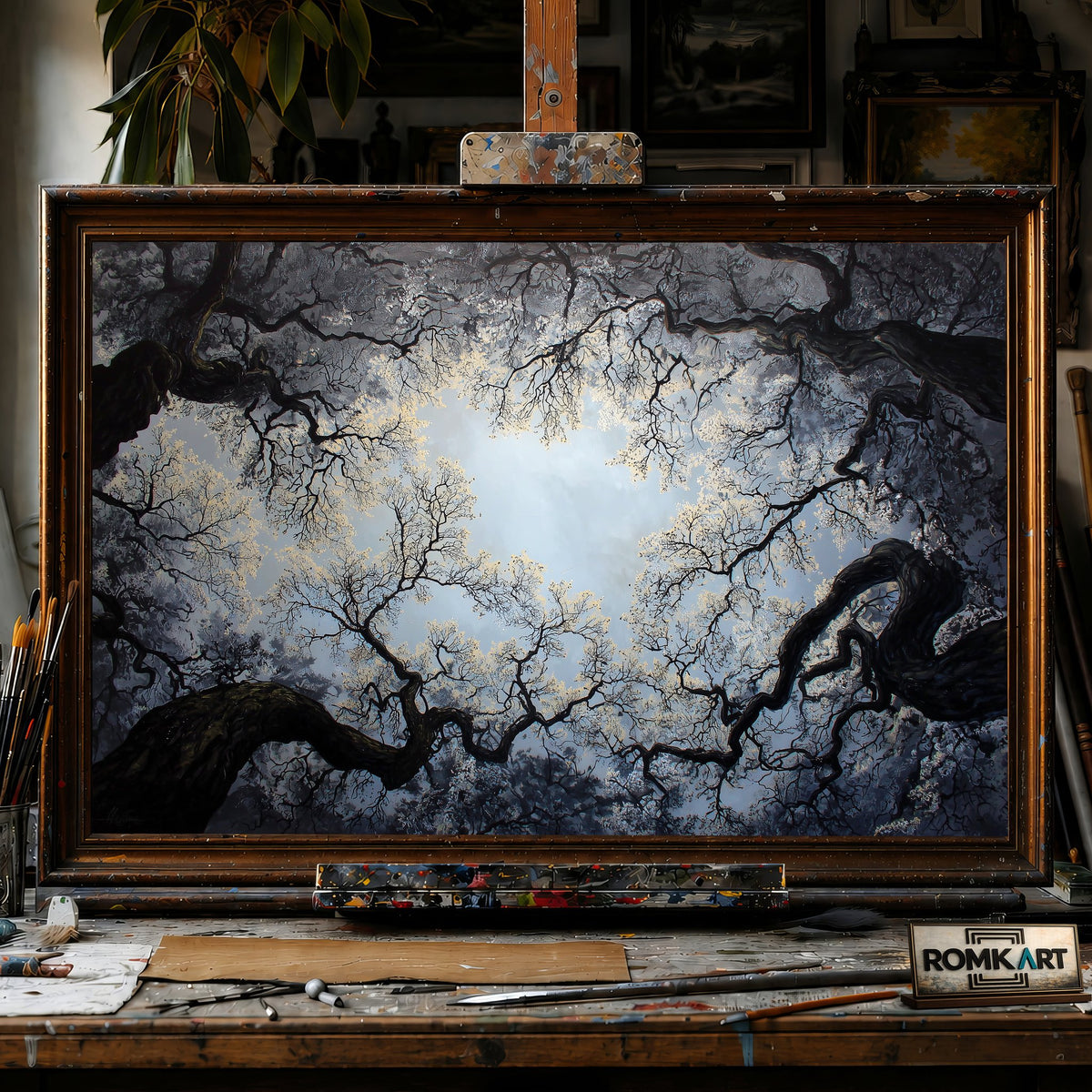 Tree Branches and The Sky - Hand-Painted Oil Painting - View 1