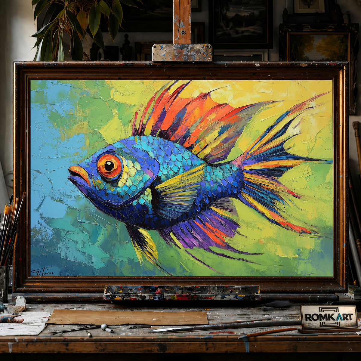 Tropical fish hand-painted oil painting on canvas