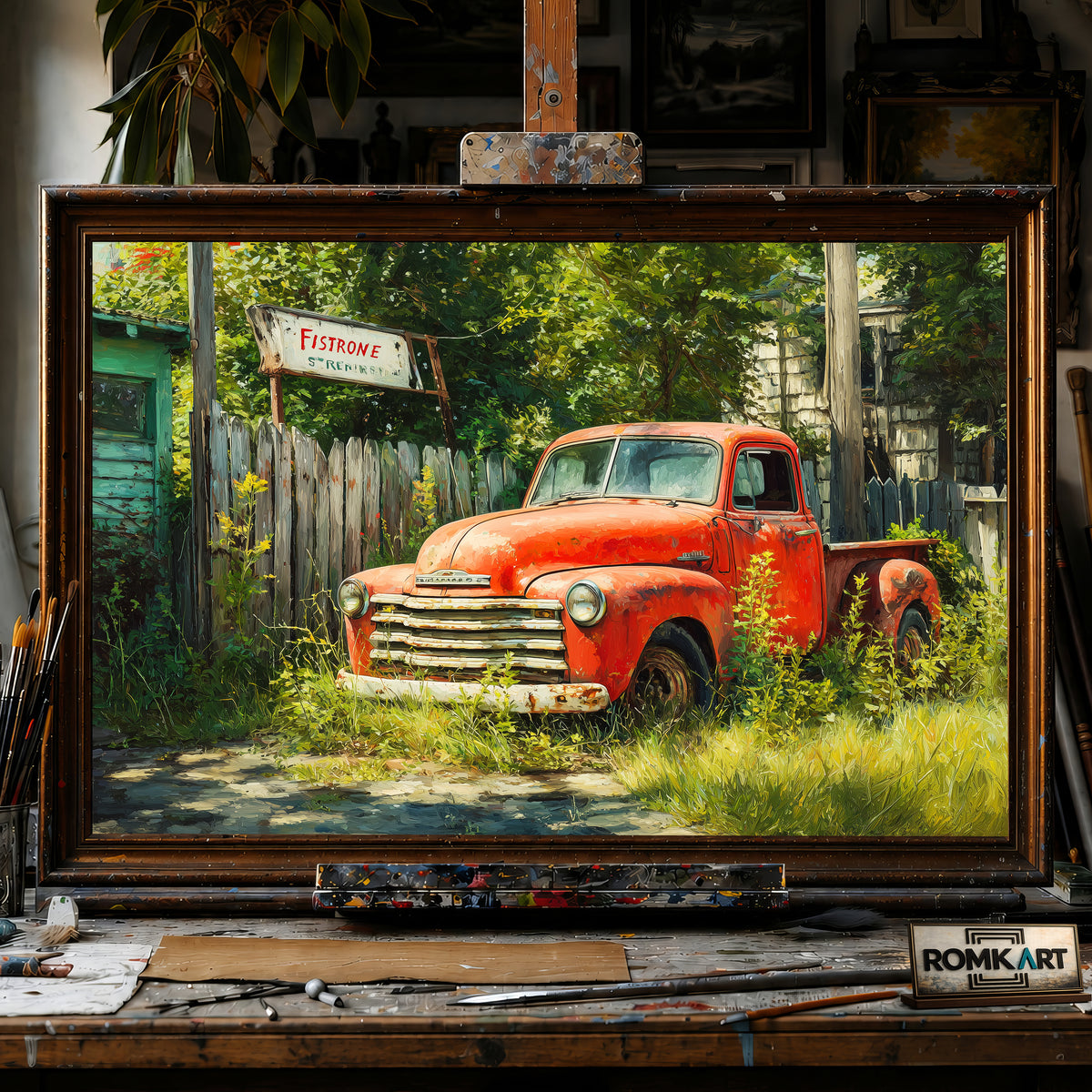 Truck Abandoned Automotive Oil Painting
