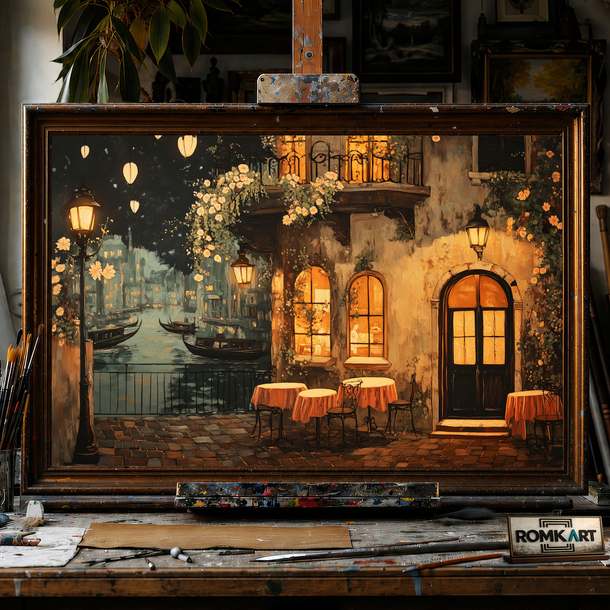 Venice Night Street hand-painted oil painting on canvas