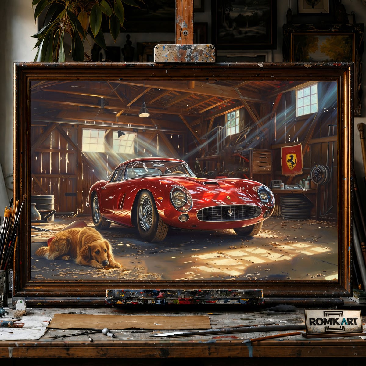 Vintage Ferrari Garage Automotive Oil Painting