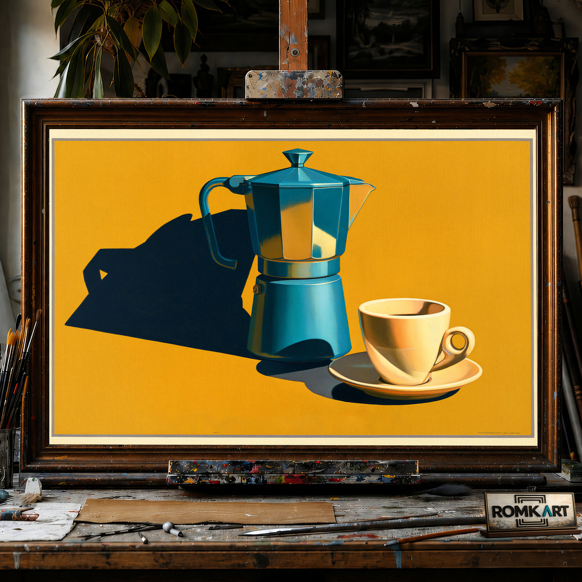 Vintage Italian Coffee hand-painted oil painting on canvas