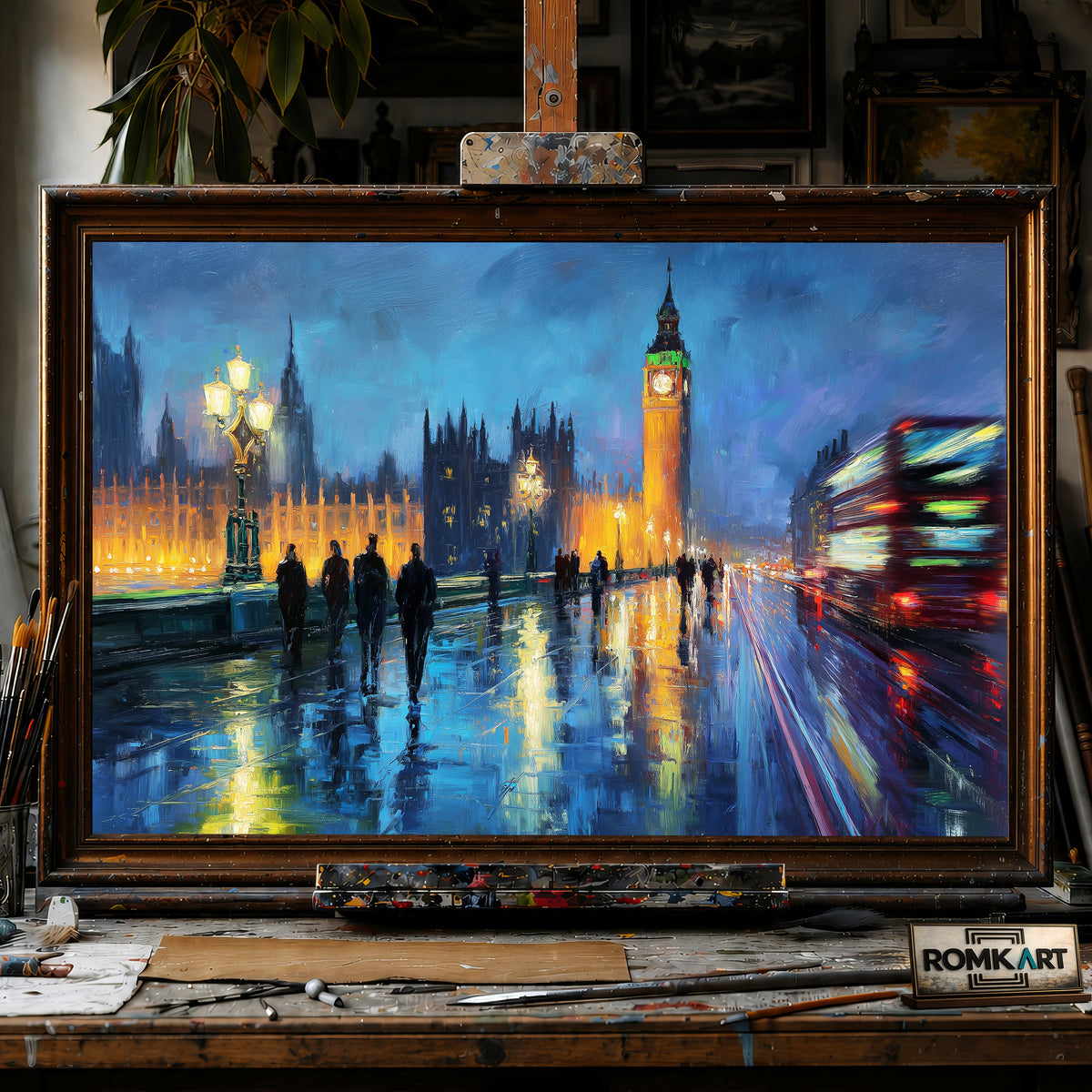 Westminster Bus Ride at Night hand-painted oil painting on canvas