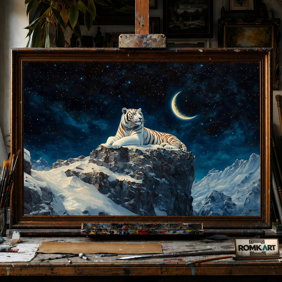 White Tiger Snow Mountain hand-painted oil painting on canvas