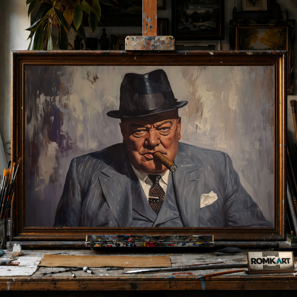 Winston Churchill hand-painted oil painting on canvas