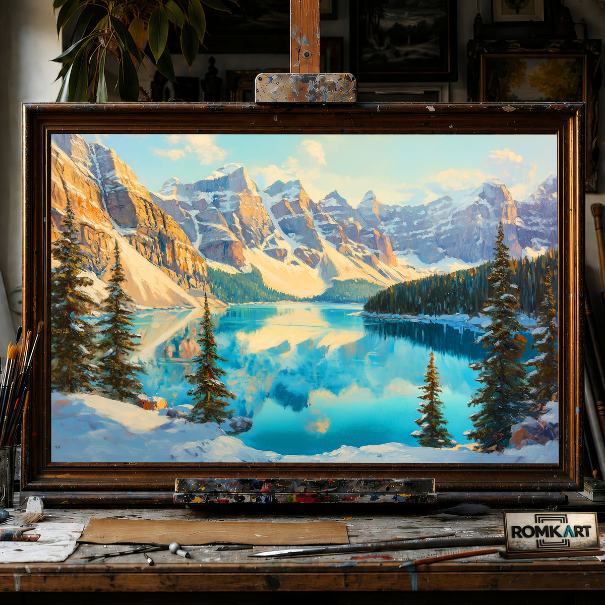 Winter Moraine Lake hand-painted oil painting on canvas