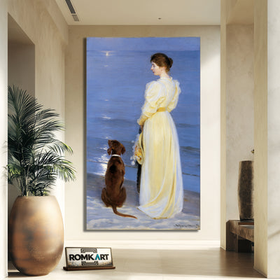 Peder Severin Kroyer Summer Evening At Skagen The Artist Wife And Dog By The Shore 1892 – Reproduction
