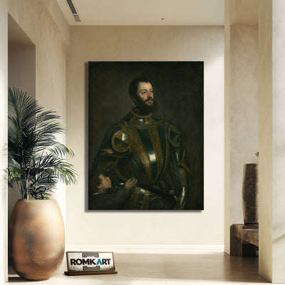 Titian Portrait Of Alfonso Davalos Marchese Del Vasto In Armor With A Page – Reproduction