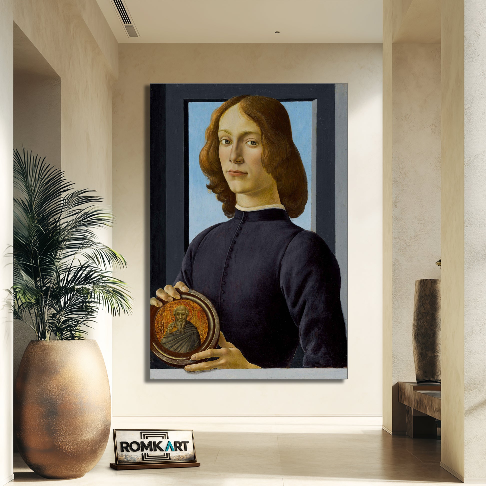Sandro Botticelli Portrait Of A Young Man Holding A Roundel 1480 – Reproduction