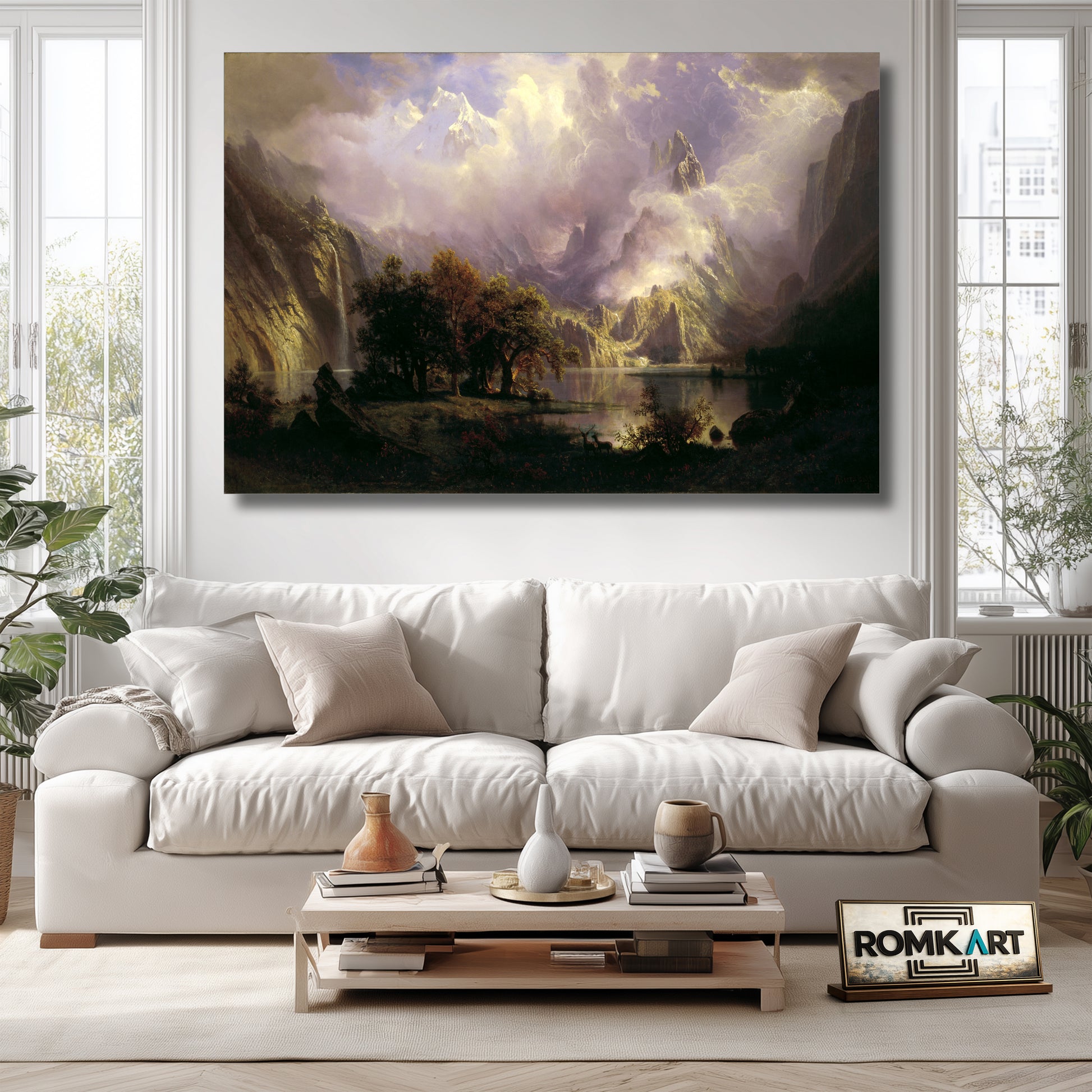 Albert Bierstadt Rocky Mountain Landscape 1870 - Reproduction by RomKart - Hand-Painted Oil Painting