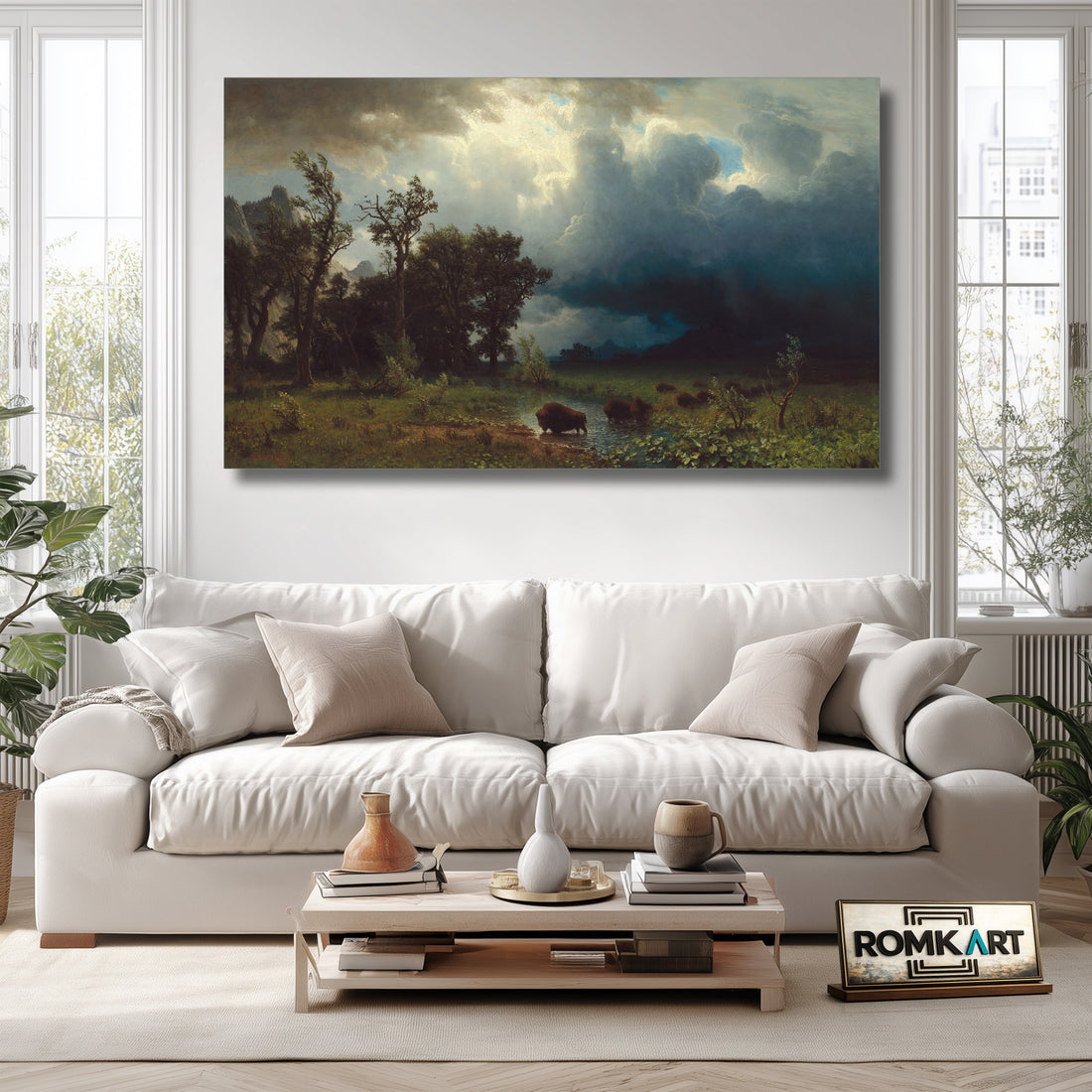 Albert Bierstadt Buffalo Trail the Impending Storm - Reproduction by RomKart - Hand-Painted Oil Painting