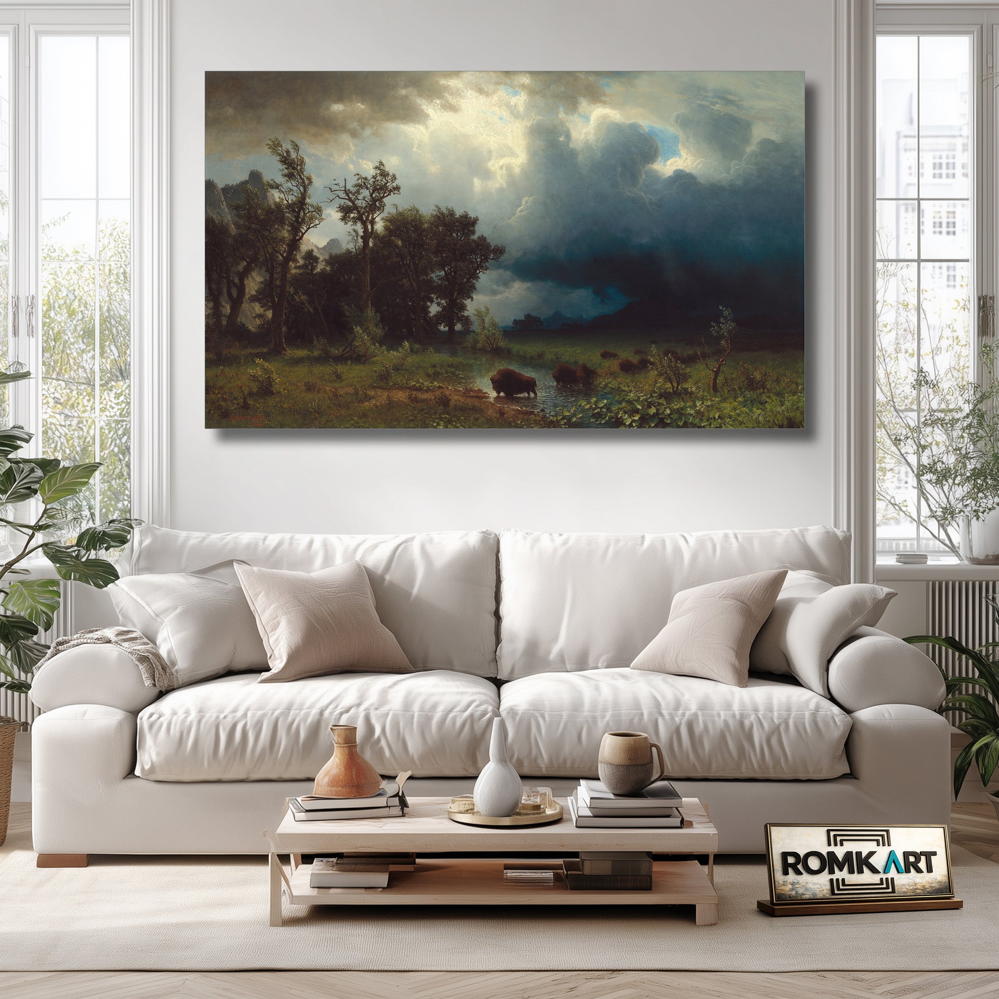 Albert Bierstadt Buffalo Trail the Impending Storm - Reproduction by RomKart - Hand-Painted Oil Painting
