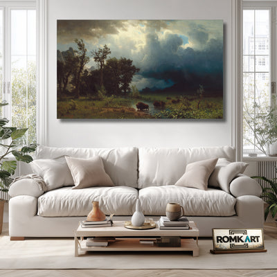 Albert Bierstadt Buffalo Trail the Impending Storm - Reproduction by RomKart - Hand-Painted Oil Painting