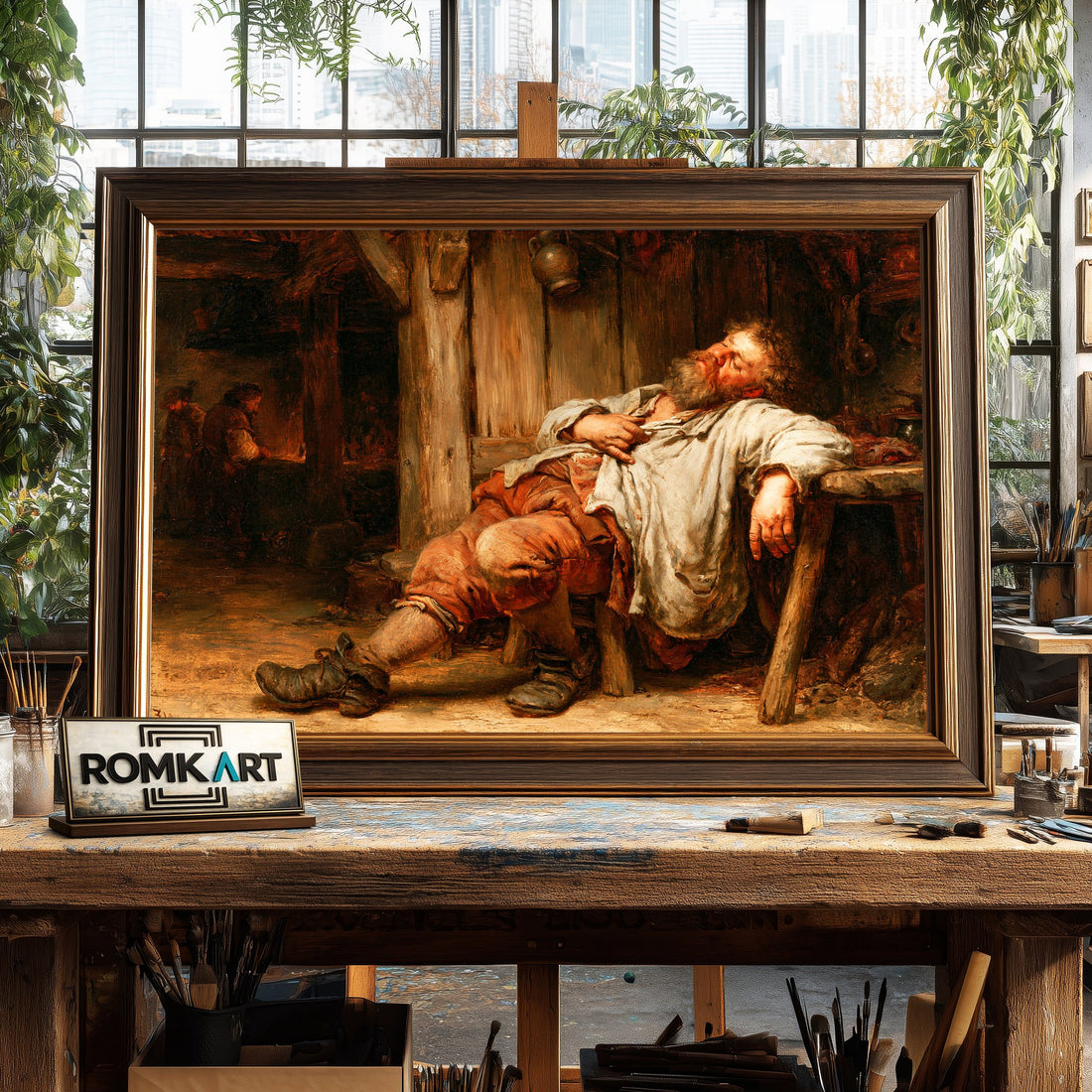17th century Drunk Man - Hand-Painted Oil Painting - View 1
