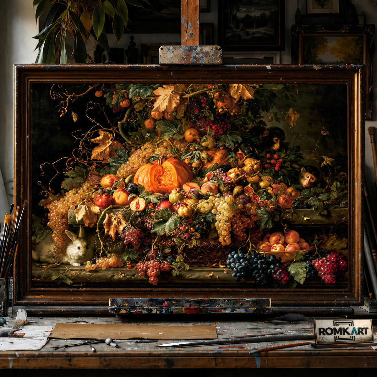17th century Flemish Dutch Baroque Fruits Still Life - Hand-Painted Oil Painting - View 1
