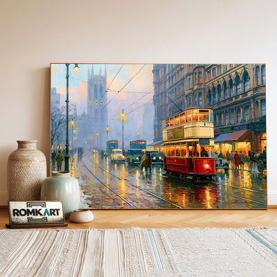 1930s British City Street Cityscape Oil Painting - image 3