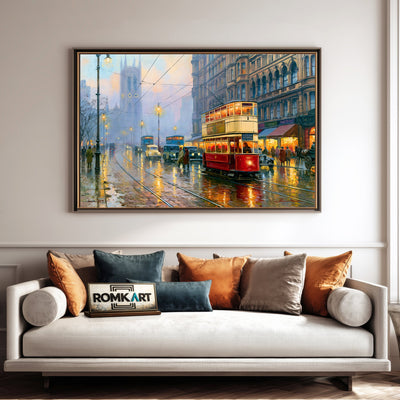 1930s British City Street Cityscape Oil Painting - image 4