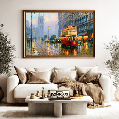 1930s British City Street Cityscape Oil Painting - image 5