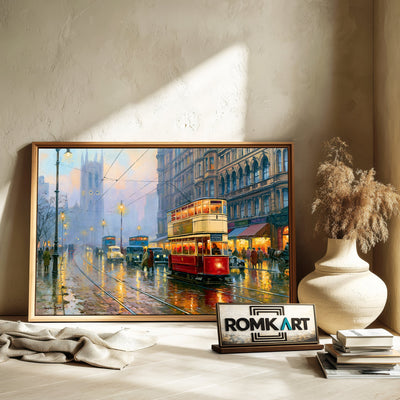 1930s British City Street Cityscape Oil Painting - image 6