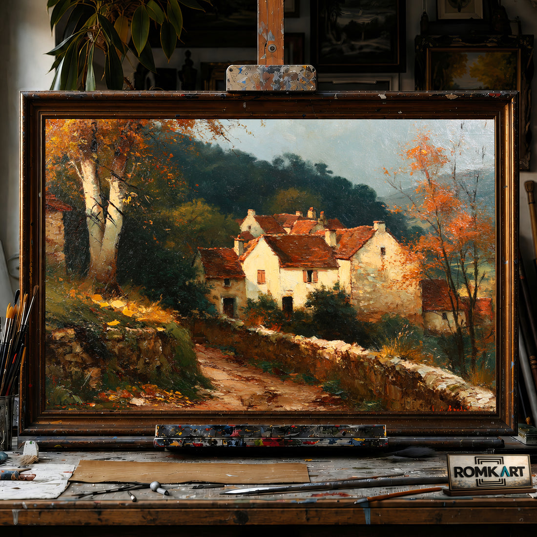 1950s French Countryside hand-painted oil painting on canvas