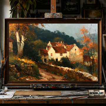 1950s French Countryside hand-painted oil painting on canvas