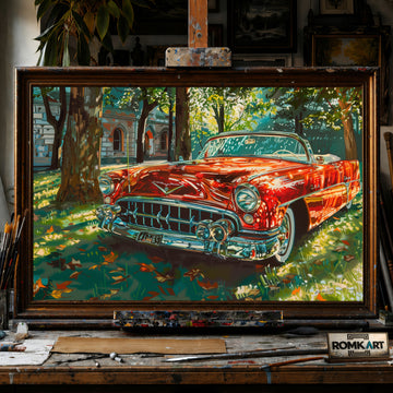 1950s Vintage Car Automotive Oil Painting