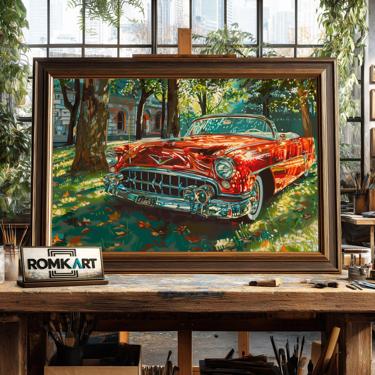 1950s Vintage Car Automotive Oil Painting - image 2