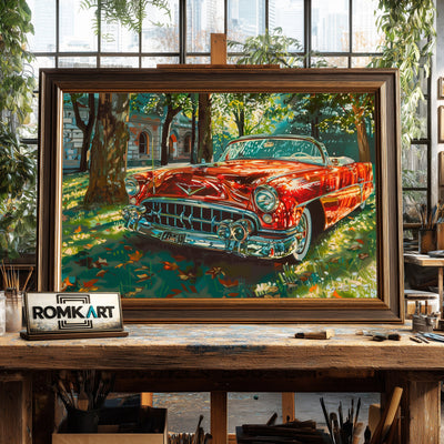 1950s Vintage Car Automotive Oil Painting - image 2