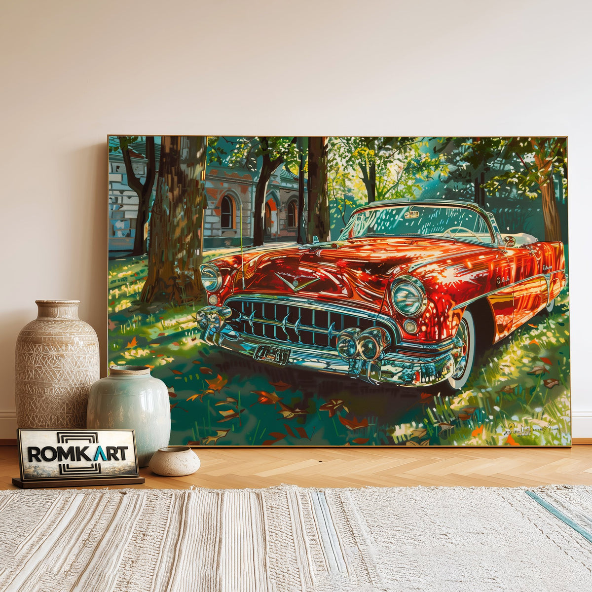 1950s Vintage Car Automotive Oil Painting - image 3