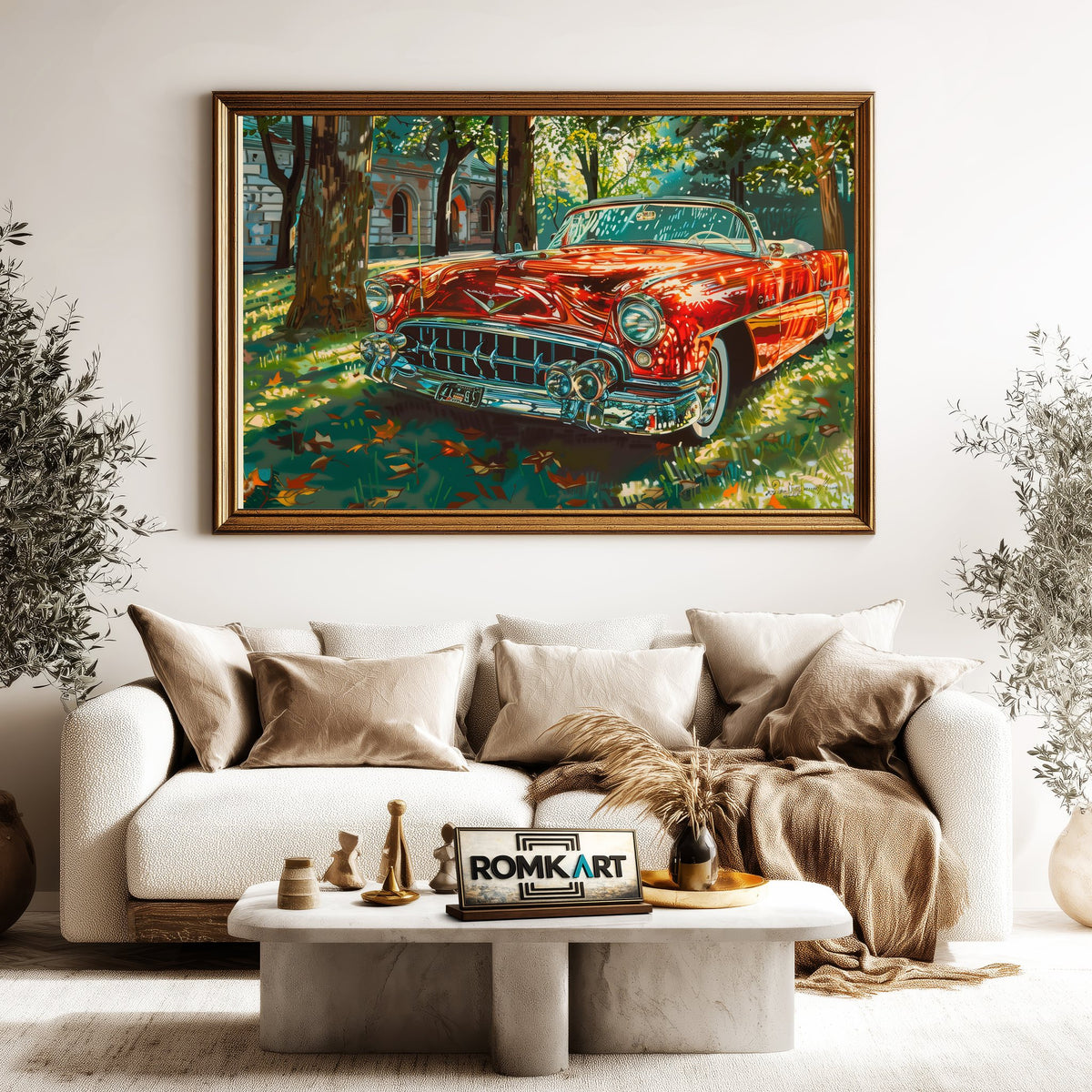 1950s Vintage Car Automotive Oil Painting - image 5