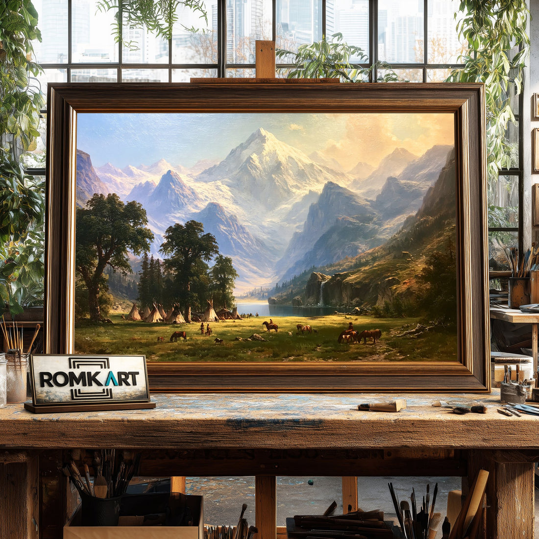 19th century American Landscape hand-painted oil painting on canvas