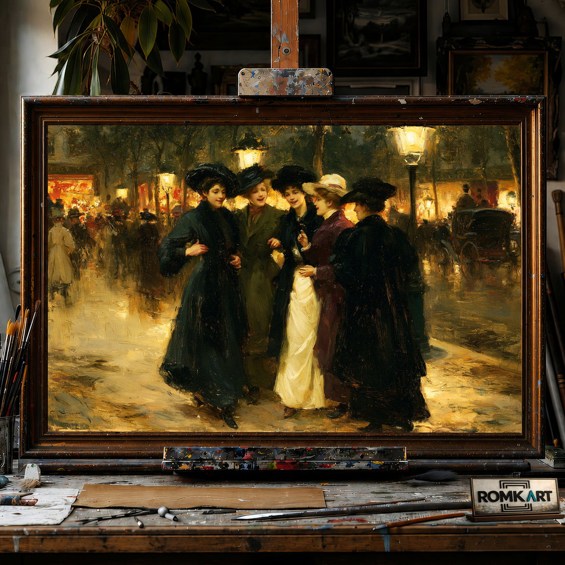 19th century boulevard evening - Hand-Painted Oil Painting - View 1