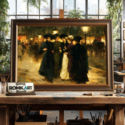 19Th Century Boulevard Evening Oil Painting - image 2