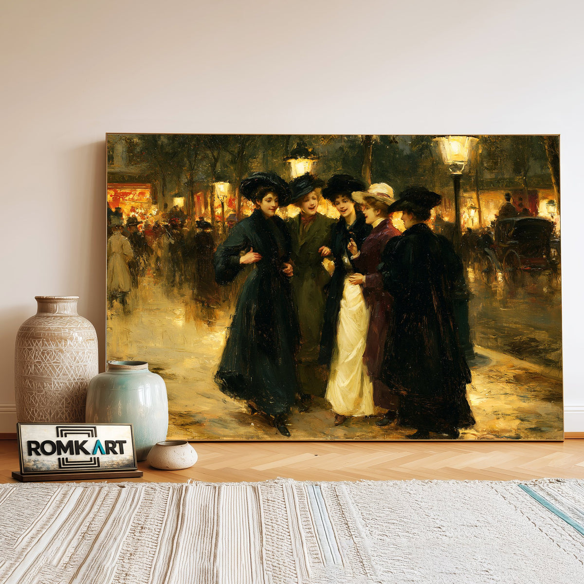 19Th Century Boulevard Evening Oil Painting - image 3