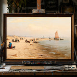 19th Century Coastal Beach Fishermen and Boats - Hand-Painted Oil Painting - View 1