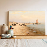 19Th Century Coastal Beach Fishermen And Boats Oil Painting - image 3