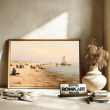 19Th Century Coastal Beach Fishermen And Boats Oil Painting - image 6