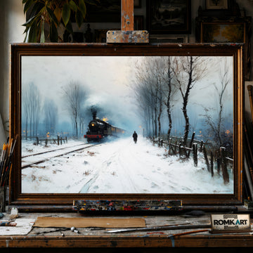 19th Century Europe Steam Locomotive Railroad Oil Painting
