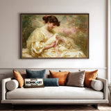 19Th Century French Woman And White Dove Oil Painting - image 4