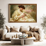 19Th Century French Woman And White Dove Oil Painting - image 5
