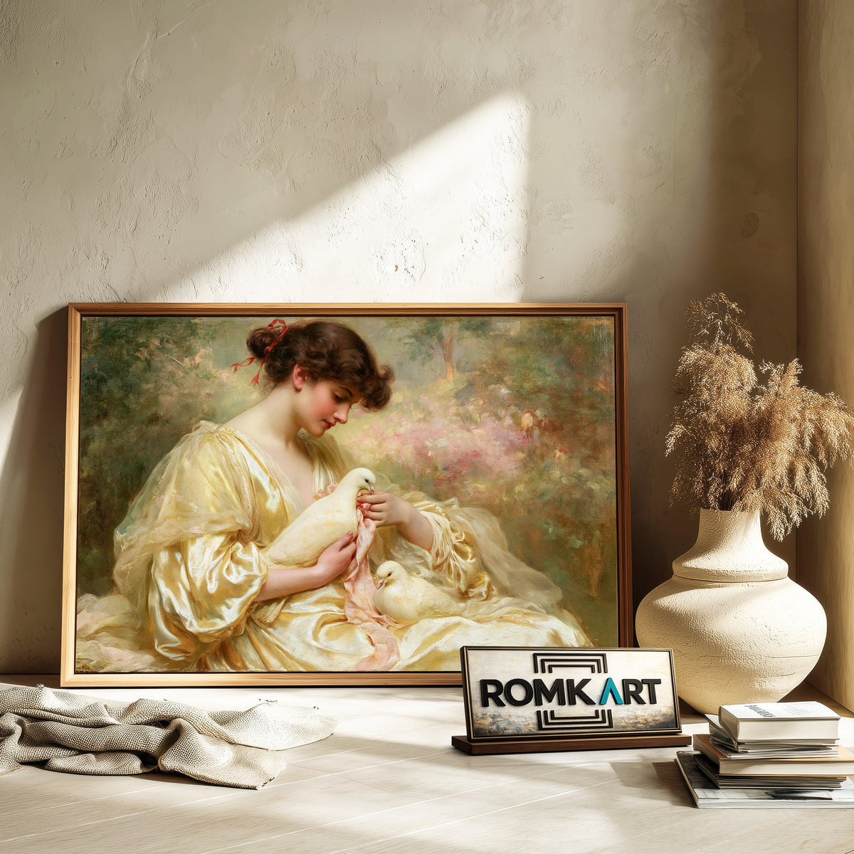 19Th Century French Woman And White Dove Oil Painting - image 6