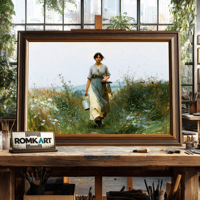 19Th Century Milkmaid Oil Painting - image 2