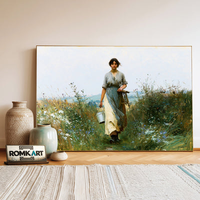 19Th Century Milkmaid Oil Painting - image 3