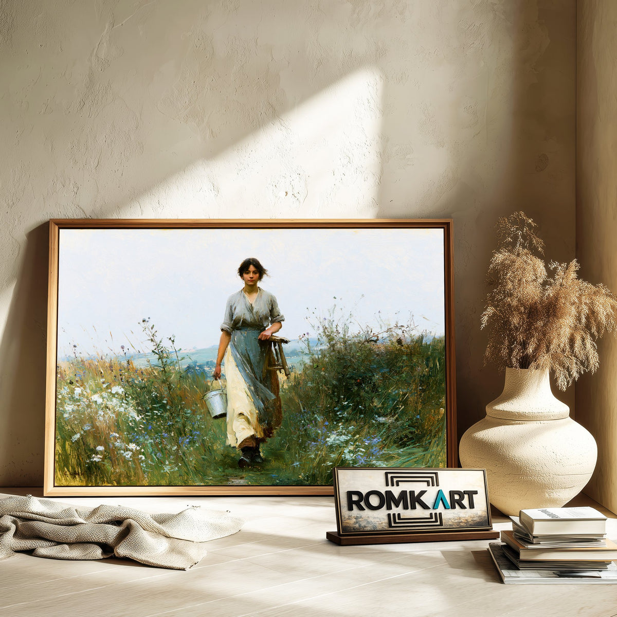 19Th Century Milkmaid Oil Painting - image 6