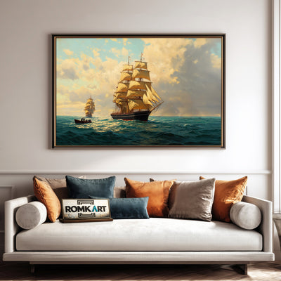 19th-Century Sailing Ships Maritime Oil Painting - image 4